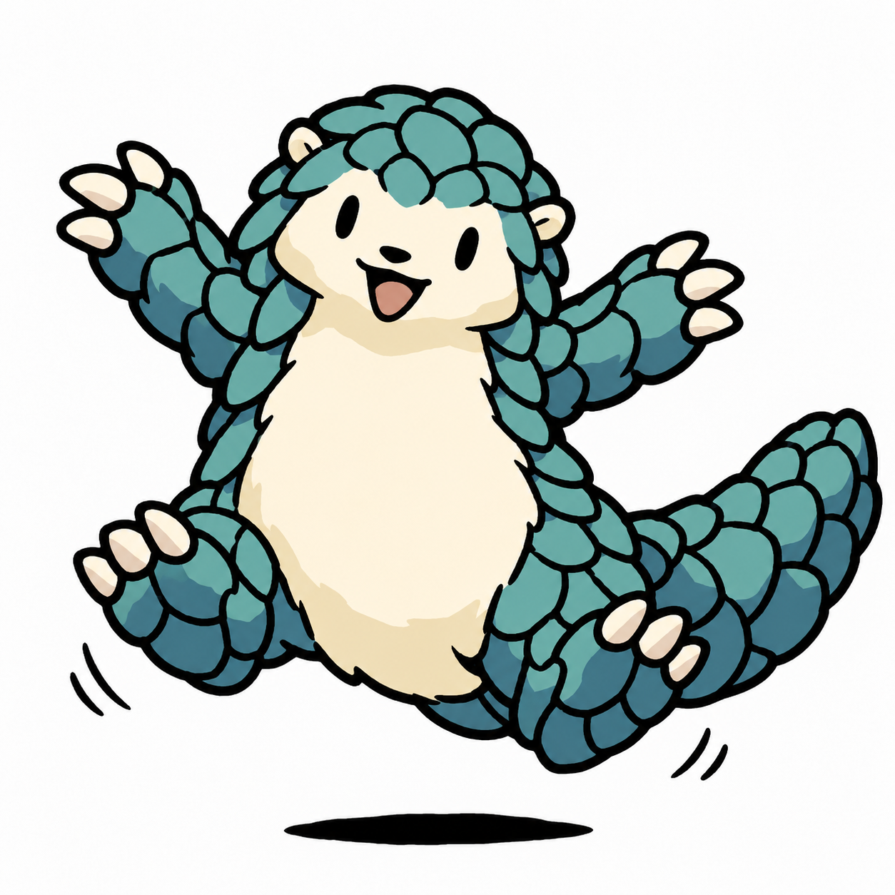 Panglo jumps with his arms and feet spread in delight